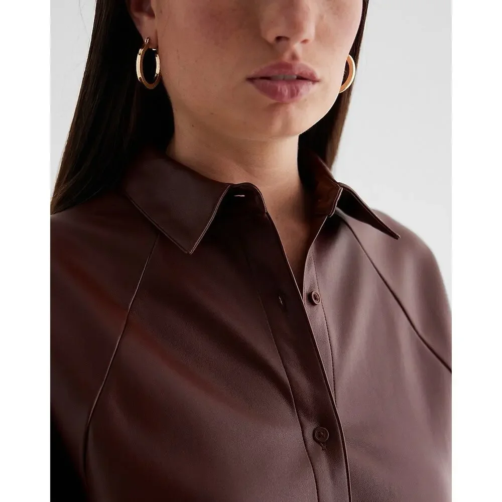 EXPRESS®️Faux Leather Boyfriend Mini Portofino Oversized Shirt Dress NWT-SZ... - Picture 3 of 10